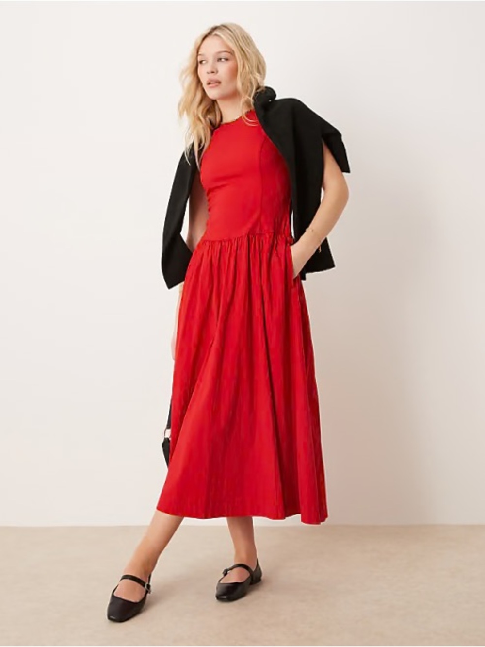 Abercrombie & Fitch • High-Neck Drop-Waist Midi Dress in vivid red